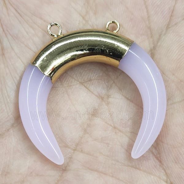 Pink Cat Eye Glass Crescent Pendant 2loops Gold Plated