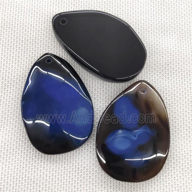 Natural Agate Teardrop Pendant Dye Blue