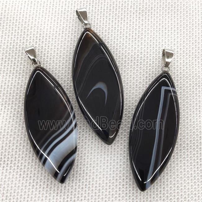 Natural Stripe Agate Leaf Pendant Black Banded