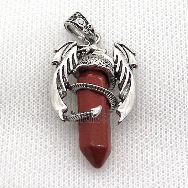 Alloy Dragon Pendant Pave Natural Red Jasper Antique Silver