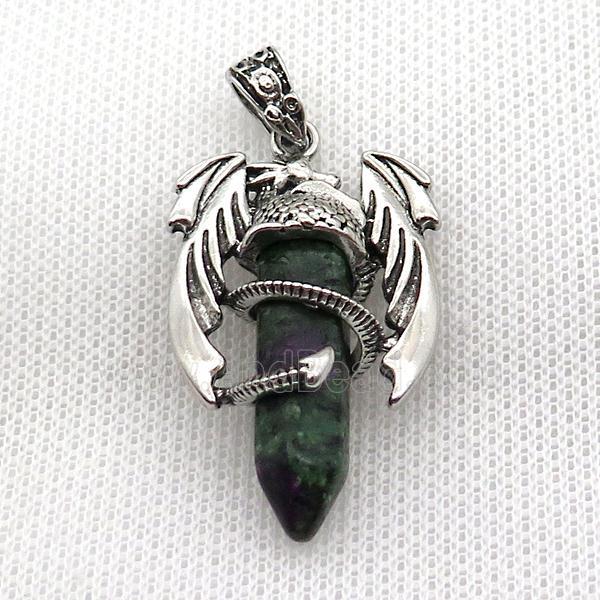 Alloy Dragon Pendant Pave Zoisite Dye Antique Silver