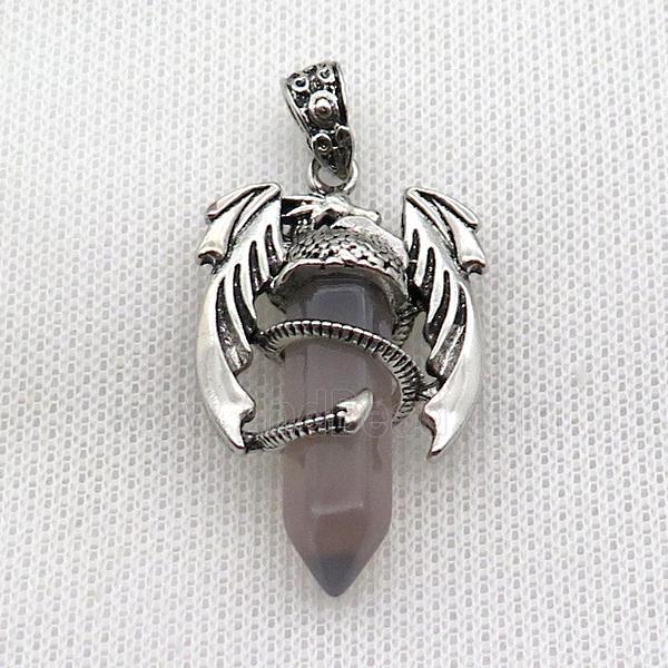 Alloy Dragon Pendant Pave Gray Agate Antique Silver