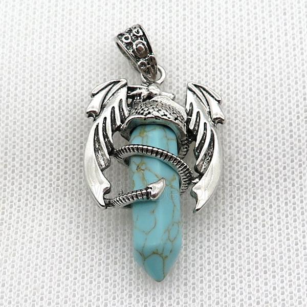 Alloy Dragon Pendant Pave Green Dye Turquoise Antique Silver