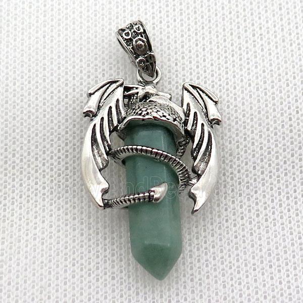 Alloy Dragon Pendant Pave Green Aventurine Antique Silver
