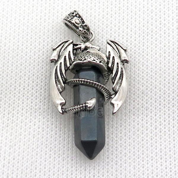 Alloy Dragon Pendant Pave Black Hematite Antique Silver