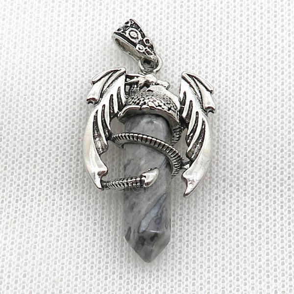 Alloy Dragon Pendant Pave Gray Map Jasper Antique Silver