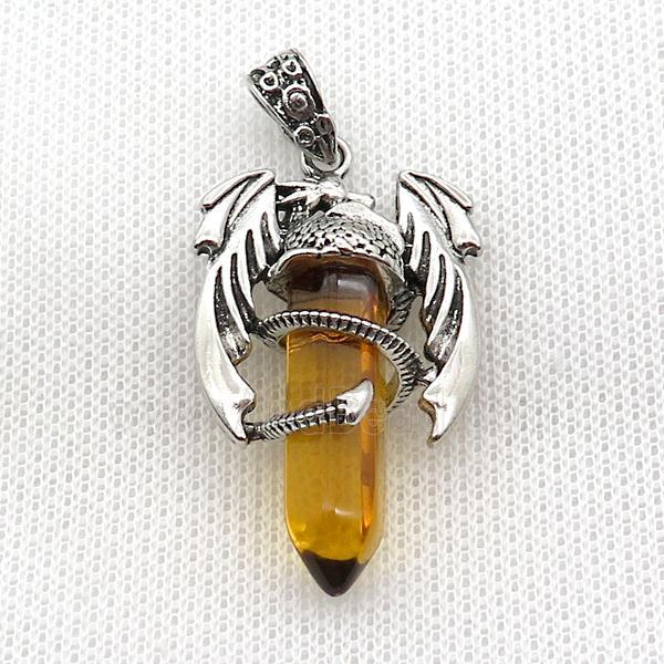 Alloy Dragon Pendant Pave Gold Crystal Glass Antique Silver