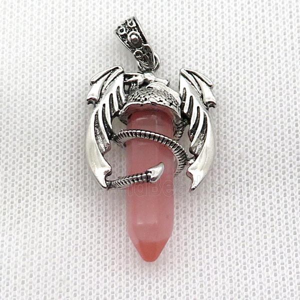 Alloy Dragon Pendant Pave Pink Synthetic Quartz Antique Silver
