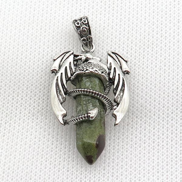 Alloy Dragon Pendant Pave Green Kambaba Japser Antique Silver
