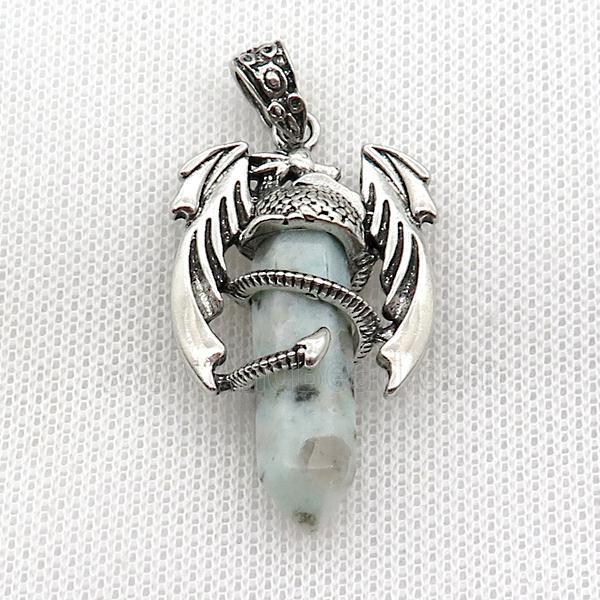Alloy Dragon Pendant Pave Kiwi Jasper Antique Silver