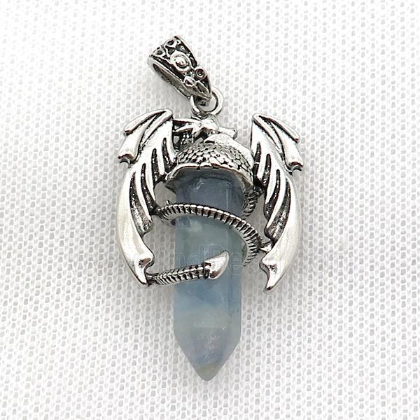 Alloy Dragon Pendant Pave Blue Aquamarine Dye Antique Silver