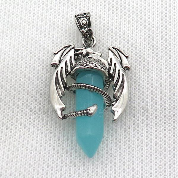 Alloy Dragon Pendant Pave Teal Crystal Glass Antique Silver