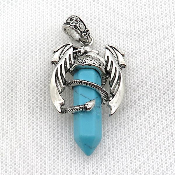 Alloy Dragon Pendant Pave Dye Turquoise Antique Silver