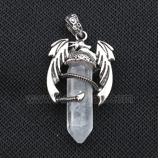 Alloy Dragon Pendant Pave Crystal Quartz Antique Silver