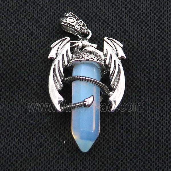 Alloy Dragon Pendant Pave White Opalite Antique Silver