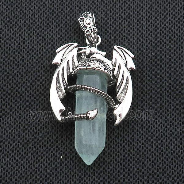 Alloy Dragon Pendant Pave Green Fluorite Antique Silver