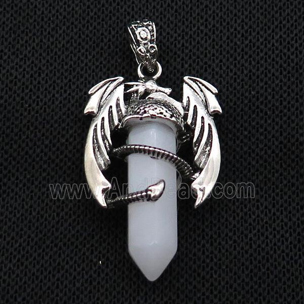 Alloy Dragon Pendant Pave White Jade Antique Silver