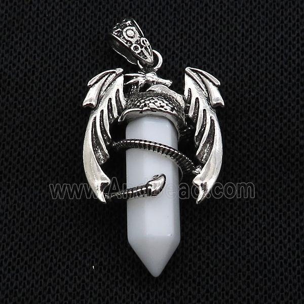 Alloy Dragon Pendant Pave White Jade Antique Silver