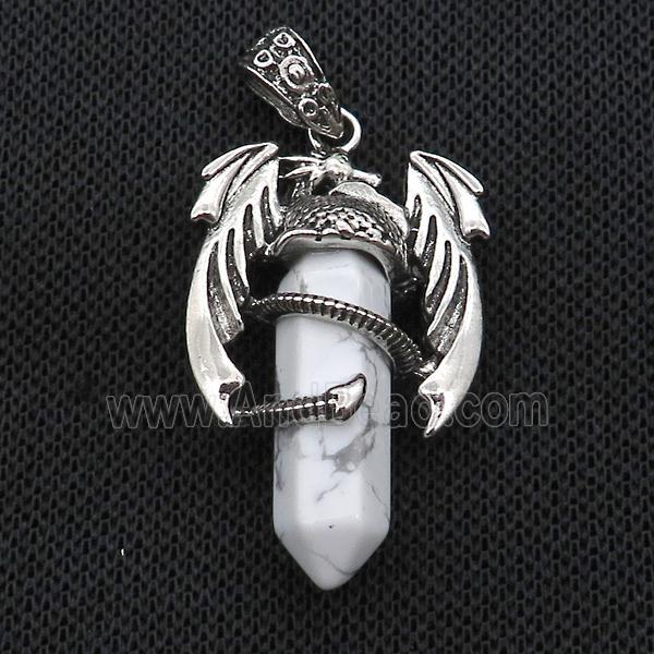Alloy Dragon Pendant Pave White Howlite Turquoise Antique Silver