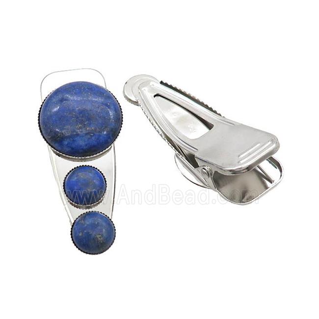 Copper Hair Clips Pave Blue Lapis Lazuli Platinum Plated