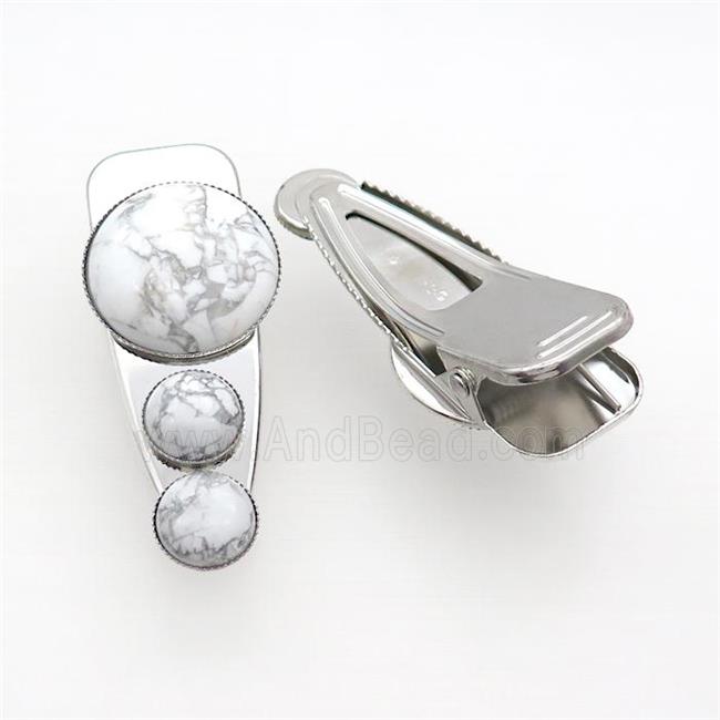 Copper Hair Clips Pave White Howlite Turquoise Platinum Plated