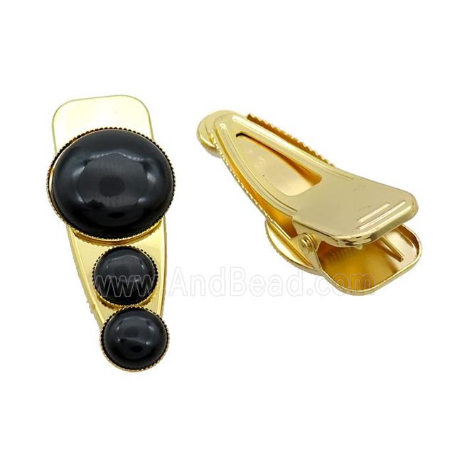 Copper Hair Clips Pave Black Onyx Agate Gold Plated
