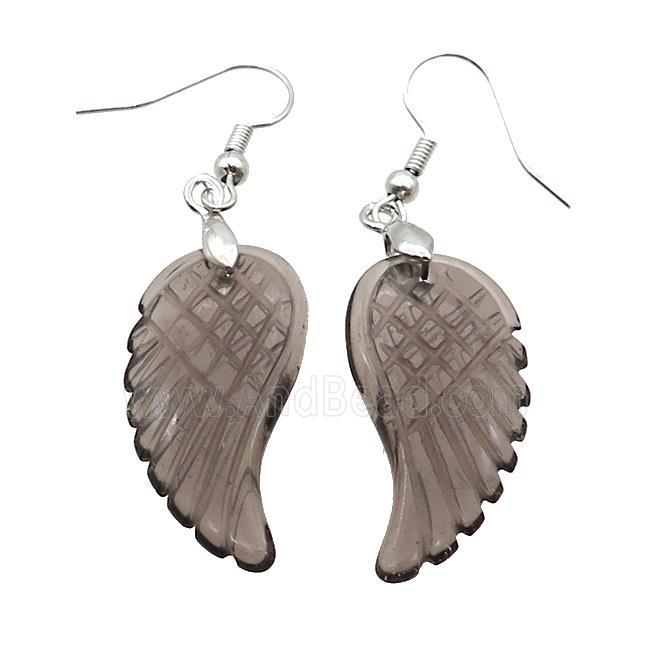 Smoky Synthetic Quartz Angel Wings Hook Earring