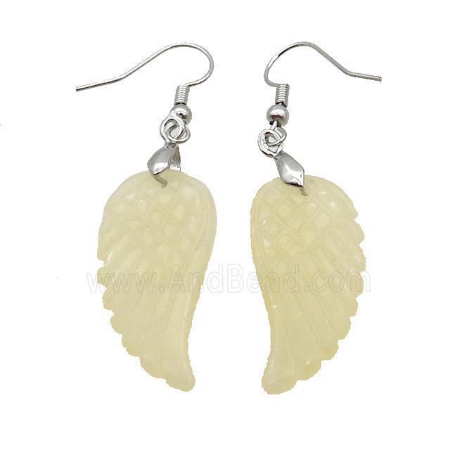 Natural Yellow Honey Jade Angel Wings Hook Earring