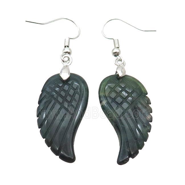Green Moss Agate Angel Wings Hook Earring