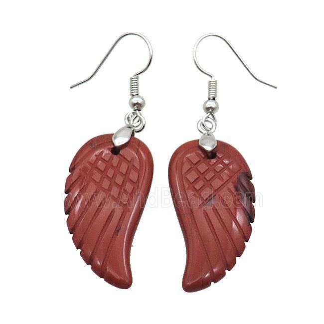 Natural Red Jasper Angel Wings Hook Earring