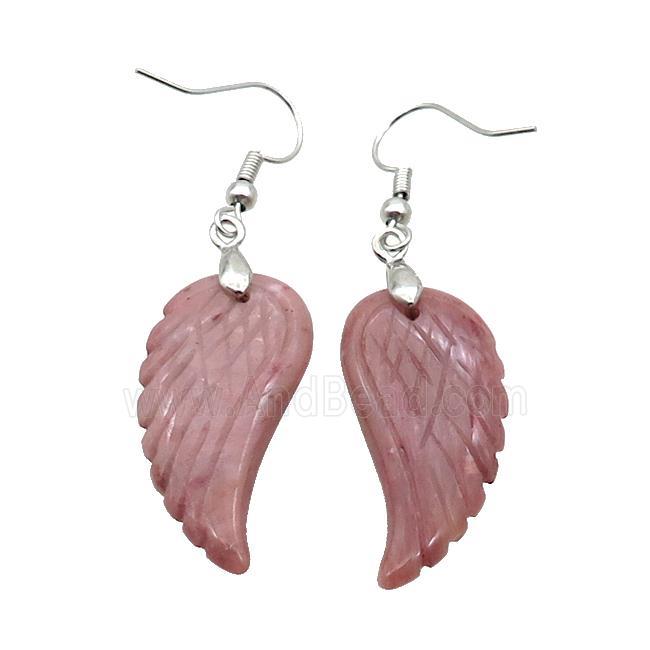 Pink Wood Lace Jasper Angel Wings Hook Earring