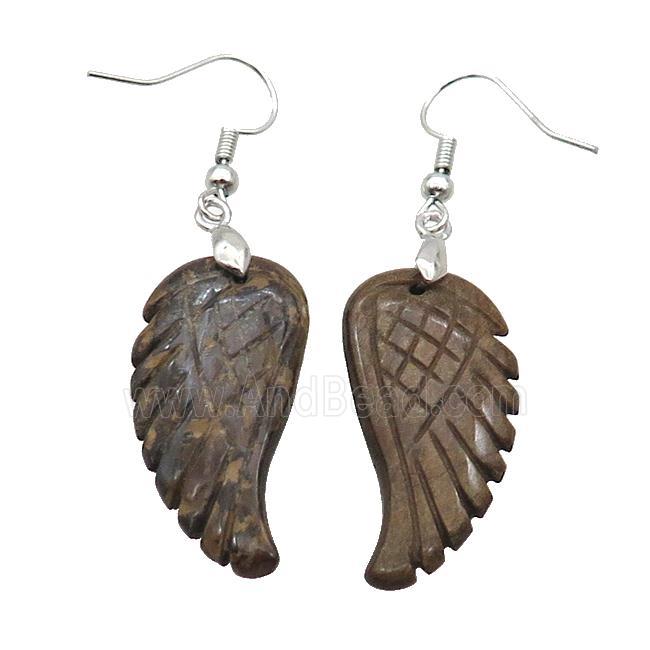 Natural Bronzite Angel Wings Hook Earring