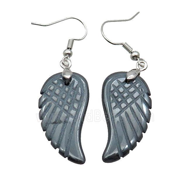 Blue Hematite Angel Wings Hook Earring