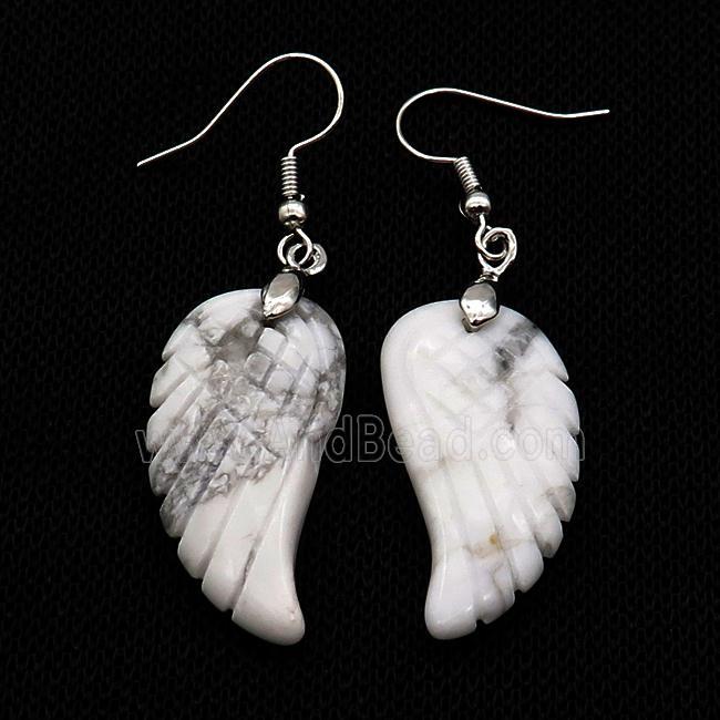 White Howlite Turquoise Angel Wings Hook Earring