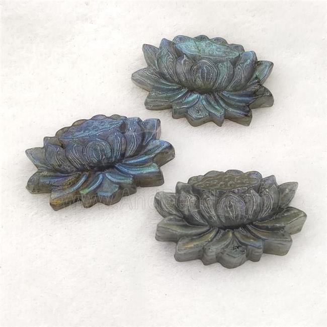 Natural Labradorite Lotus Pendant Carved