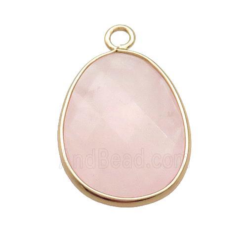 Pink Rose Quartz Teardrop Pendant Gold Plated