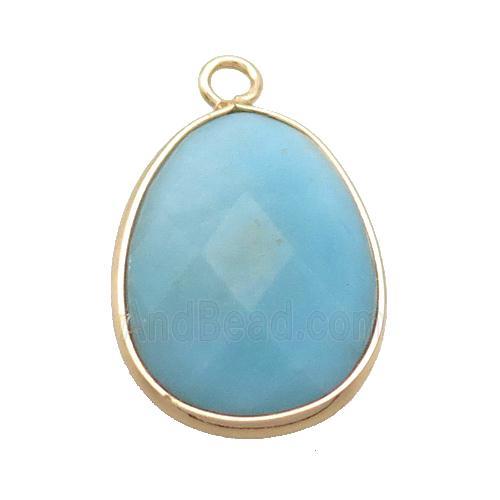 Blue Amazonite Teardrop Pendant Gold Plated