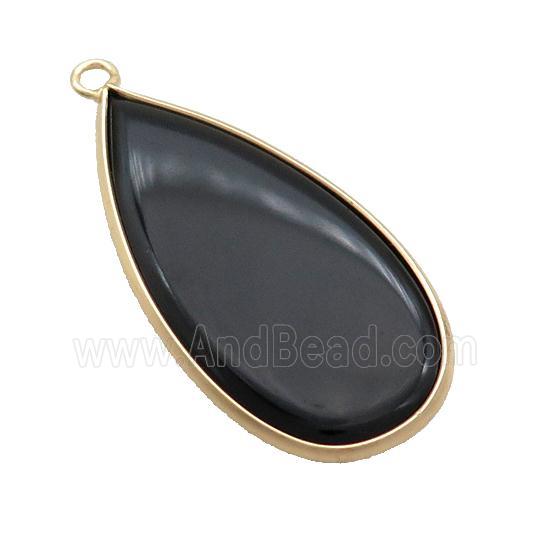 Black Onyx Agate Teardrop Pendant Gold Plated