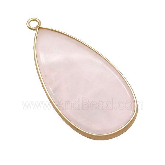 Pink Rose Quartz Teardrop Pendant Gold Plated