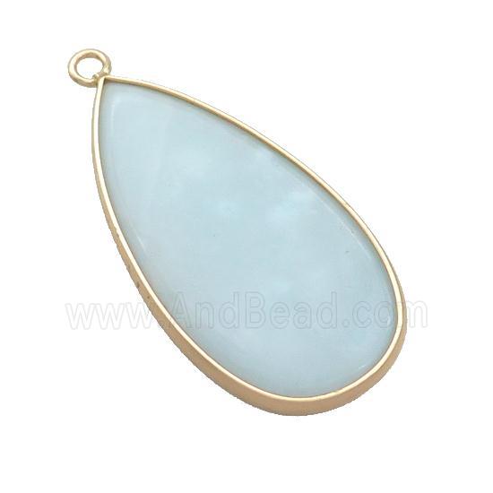 Blue Amazonite Teardrop Pendant Gold Plated