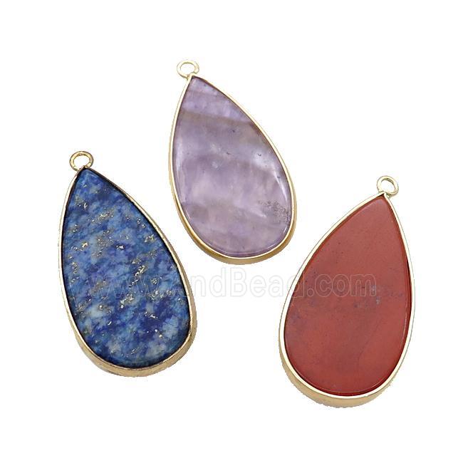 Mix Gemstone Teardrop Pendant Gold Plated