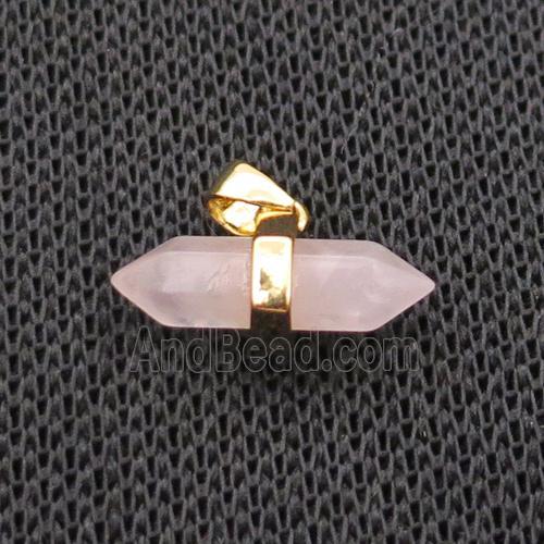 Pink Rose Quartz Bullet Pendant Gold Plated