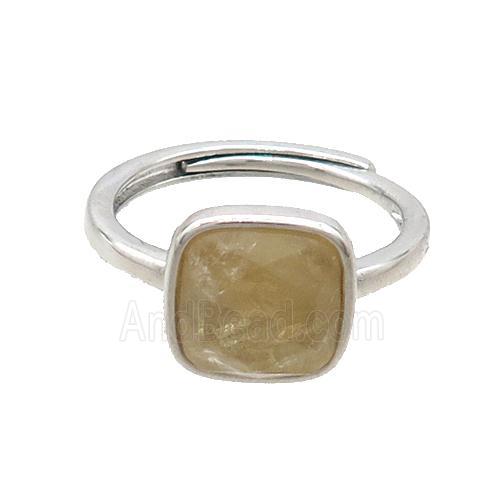 Copper Ring Pave Citrine Square Adjustable Platinum Plated