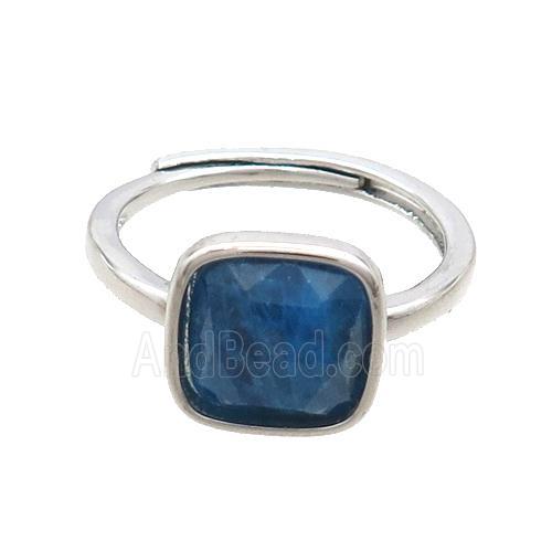 Copper Ring Pave Blue Apatite Square Adjustable Platinum Plated