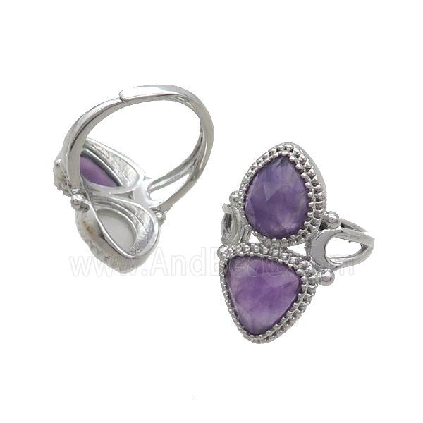 Copper Ring Pave Amethyst Adjustable Platinum Plated