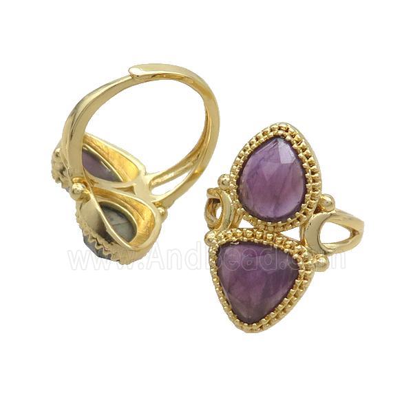 Copper Ring Pave Amethyst Adjustable Gold Plated