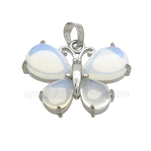 White Opalite Butterfly Pendant Platinum Plated