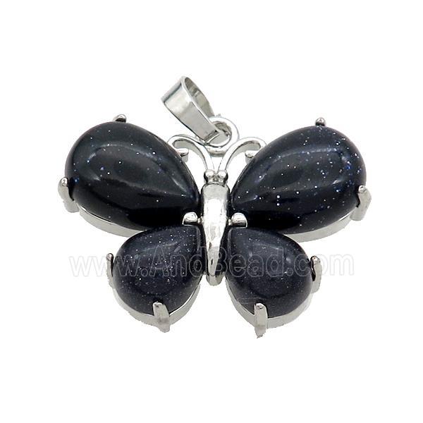 Blue Sandstone Butterfly Pendant Platinum Plated