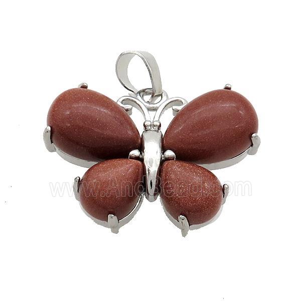 Golden Sandstone Butterfly Pendant Platinum Plated