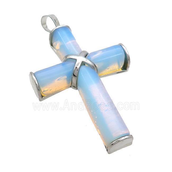 White Opalite Cross Pendant Platinum Plated